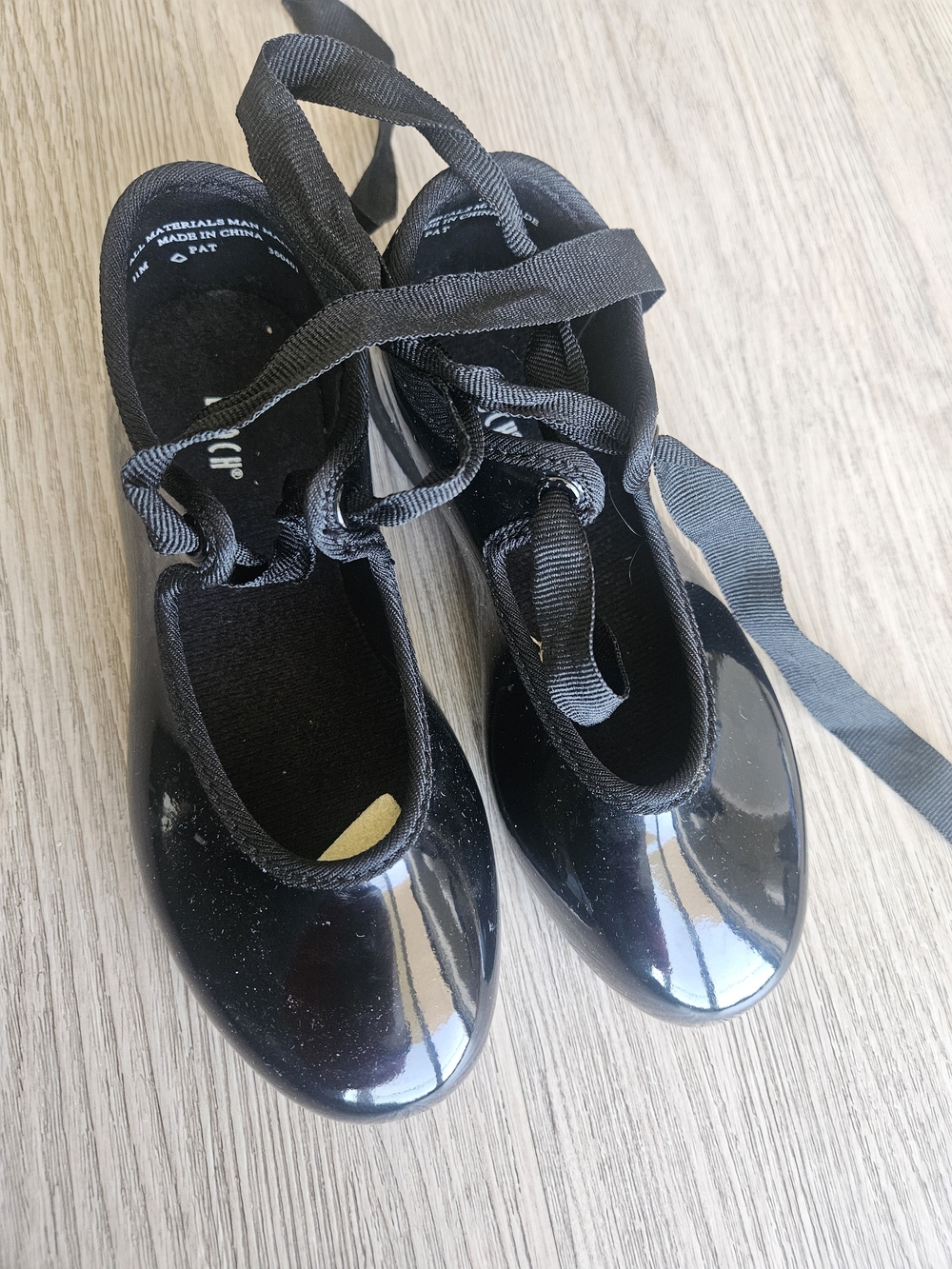 Bloch Black Patent Tap Shoes with Ribbon Ties